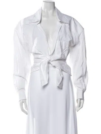 Pre-owned Jacquemus V-neck Long Sleeve Button-up Top In White