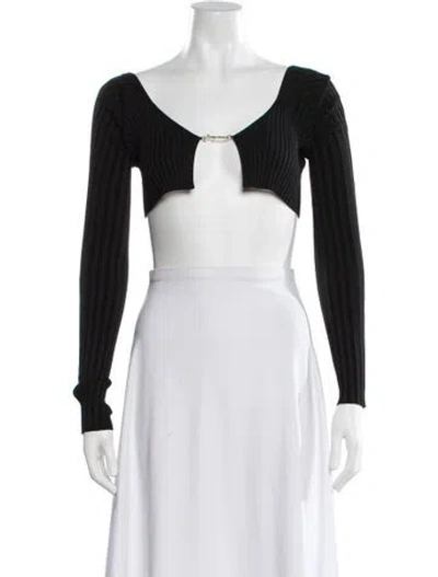 Pre-owned Jacquemus V-neck Long Sleeve Crop Top In Black