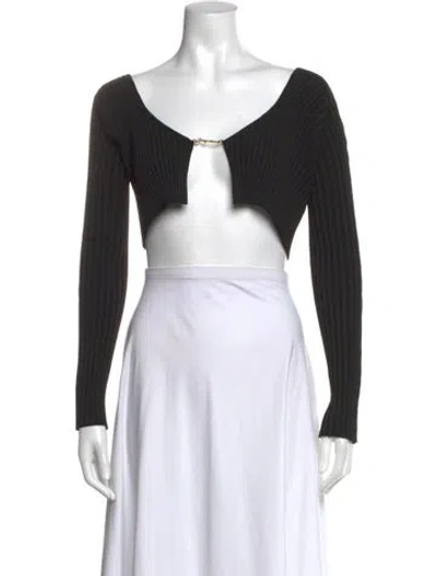 Pre-owned Jacquemus V-neck Long Sleeve Crop Top In Black