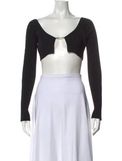 Pre-owned Jacquemus V-neck Long Sleeve Crop Top In Black