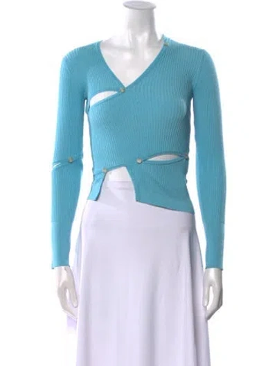 Pre-owned Jacquemus V-neck Long Sleeve Crop Top In Blue