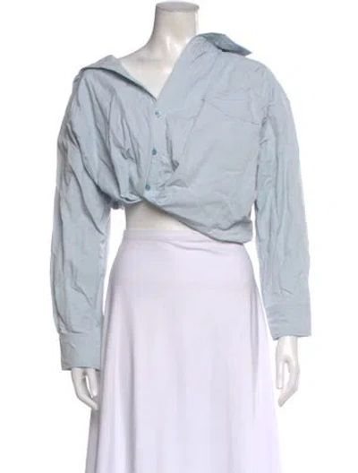 Pre-owned Jacquemus V-neck Long Sleeve Crop Top In Blue
