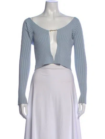 Pre-owned Jacquemus V-neck Long Sleeve Crop Top In Blue