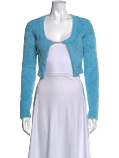 Pre-owned Jacquemus V-neck Long Sleeve Crop Top In Blue