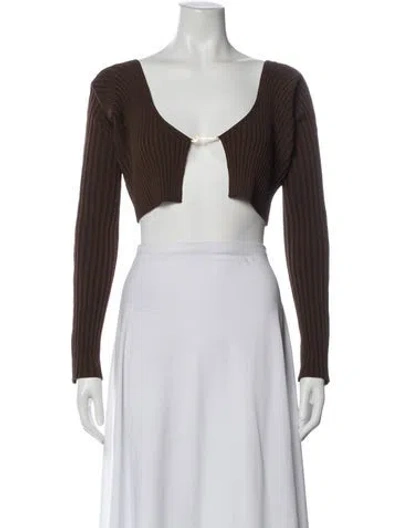 Pre-owned Jacquemus V-neck Long Sleeve Crop Top In Brown