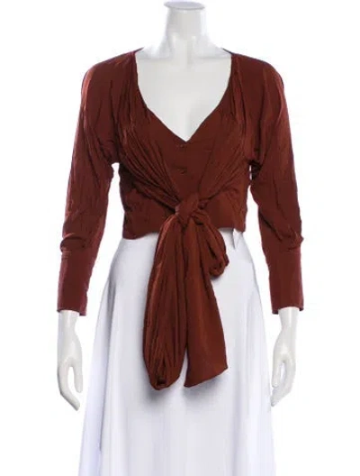 Pre-owned Jacquemus V-neck Long Sleeve Crop Top In Brown