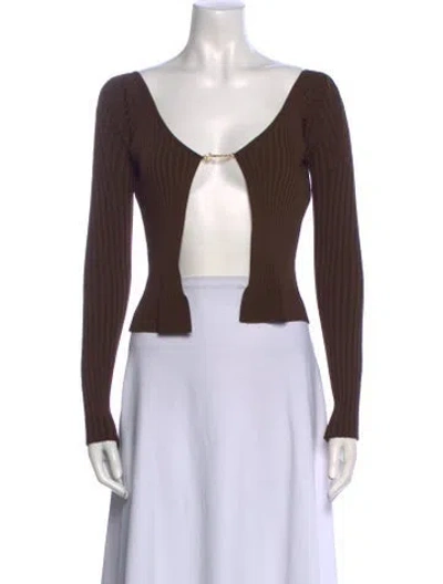 Pre-owned Jacquemus V-neck Long Sleeve Crop Top In Brown