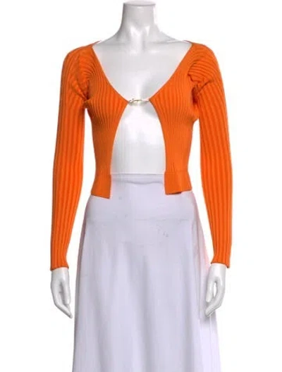 Pre-owned Jacquemus V-neck Long Sleeve Crop Top In Orange