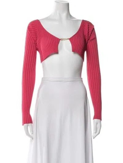 Pre-owned Jacquemus V-neck Long Sleeve Crop Top In Pink