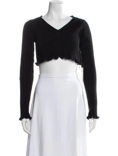 Pre-owned Jacquemus V-neck Long Sleeve Crop Top W/ Tags In Black
