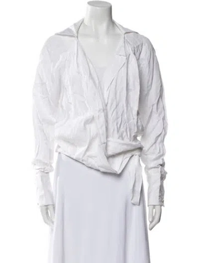 Pre-owned Jacquemus V-neck Long Sleeve Crop Top In White