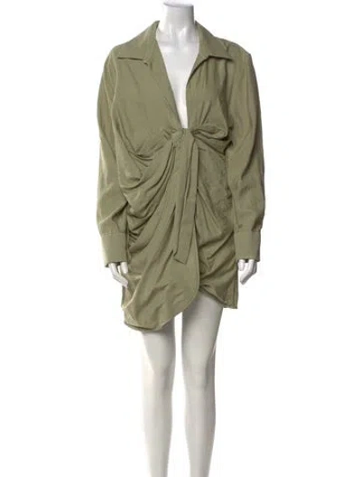 Pre-owned Jacquemus V-neck Mini Dress In Green