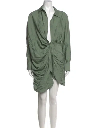 Pre-owned Jacquemus V-neck Mini Dress In Green