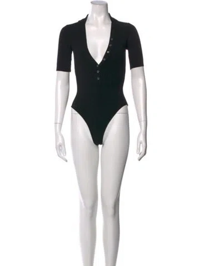 Pre-owned Jacquemus V-neck Short Sleeve Bodysuit In Black