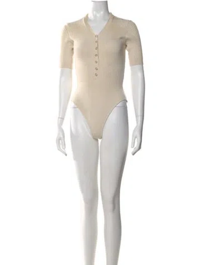 Pre-owned Jacquemus V-neck Short Sleeve Bodysuit In Neutral