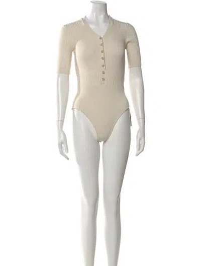 Pre-owned Jacquemus V-neck Short Sleeve Bodysuit In Neutral