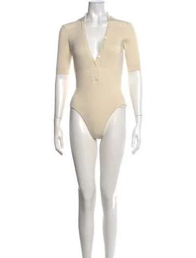 Pre-owned Jacquemus V-neck Short Sleeve Bodysuit In Neutrals