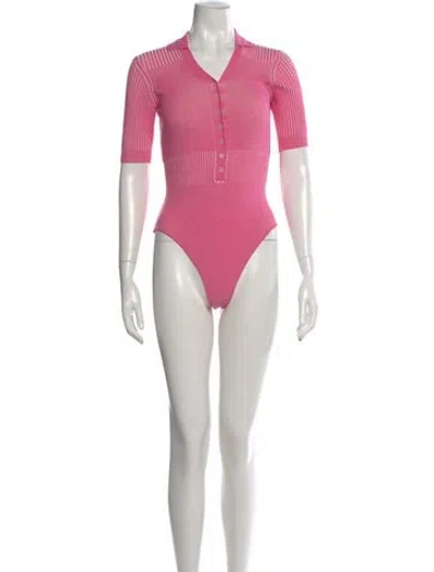 Pre-owned Jacquemus V-neck Short Sleeve Bodysuit In Pink