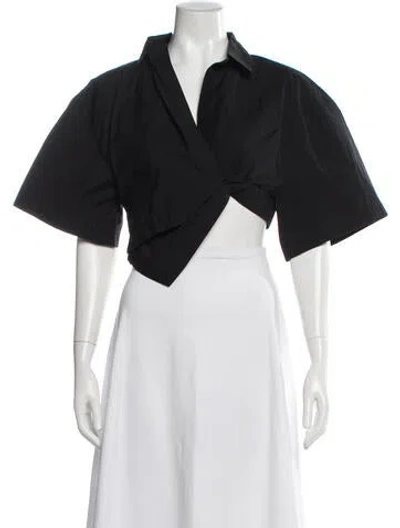 Pre-owned Jacquemus V-neck Short Sleeve Crop Top In Black