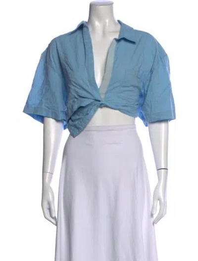 Pre-owned Jacquemus V-neck Short Sleeve Crop Top In Blue