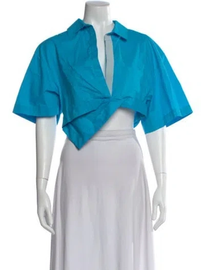 Pre-owned Jacquemus V-neck Short Sleeve Crop Top W/ Tags In Blue