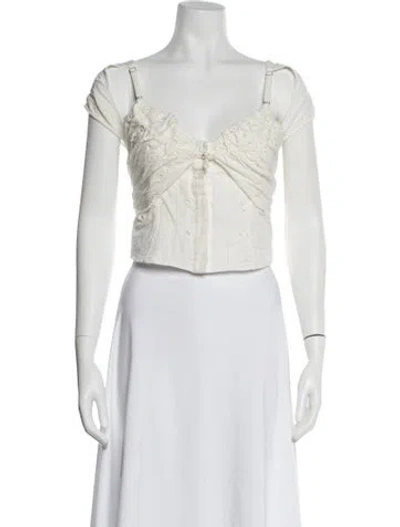 Pre-owned Jacquemus V-neck Short Sleeve Crop Top In White