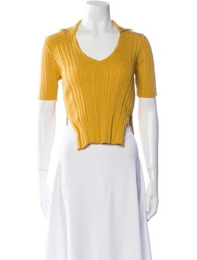 Pre-owned Jacquemus V-neck Short Sleeve Crop Top In Yellow