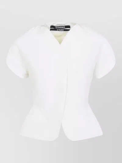 Jacquemus Fitted Cropped Short-sleeve Jacket In White