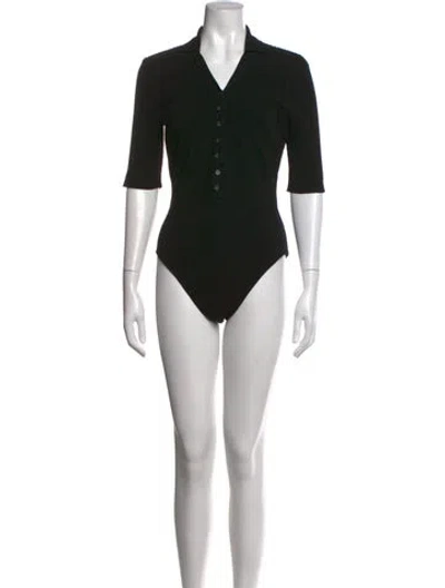 Pre-owned Jacquemus V-neck Three-quarter Sleeve Bodysuit In Black