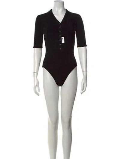 Pre-owned Jacquemus V-neck Three-quarter Sleeve Bodysuit W/ Tags In Black