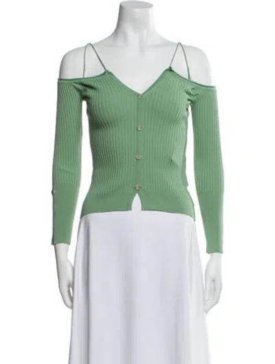 Pre-owned Jacquemus V-neck Three-quarter Sleeve Crop Top In Green