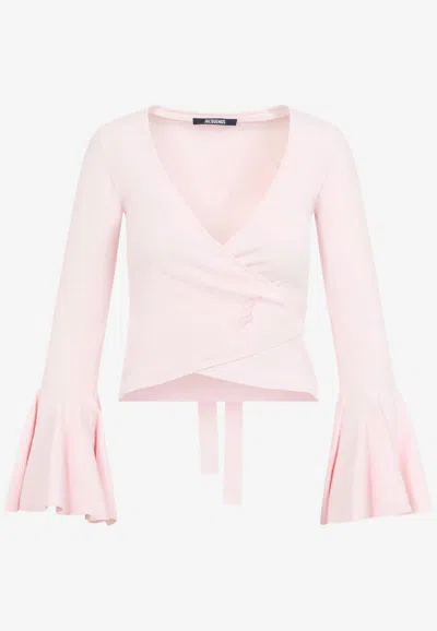 Jacquemus Paysan Wrap-style Bell-sleeve Top In Pink