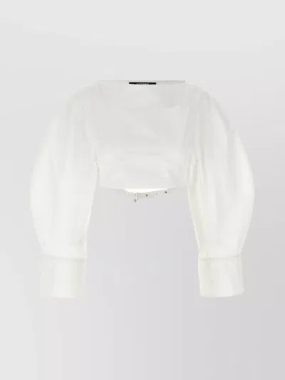JACQUEMUS WAIST BELTED LONG SLEEVE CROPPED BLOUSE