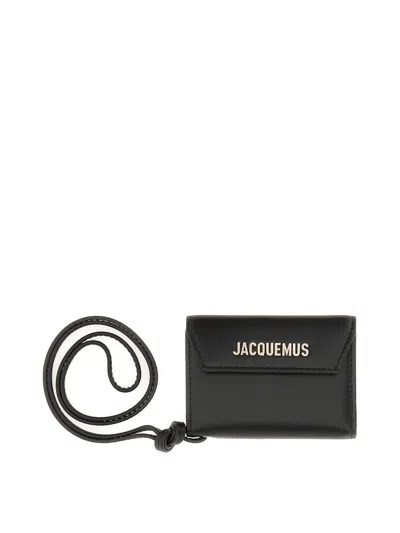 Jacquemus Rectangular Black Leather Card Wallet With Logo Detailing