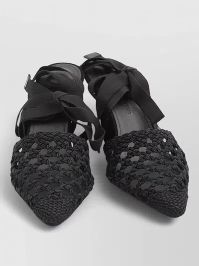 Jacquemus Wedge Espadrille Mules Pointed Toe Ribbon In Black