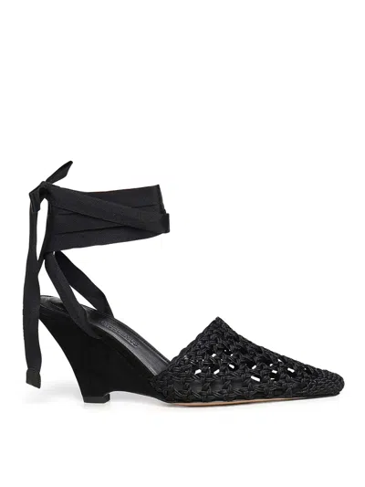 Jacquemus Woven Ankle-tie Heeled Sandals In Black
