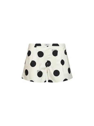 Jacquemus White And Black Polka-dot Print Cotton Poplin The Amelo Fluid Shorts