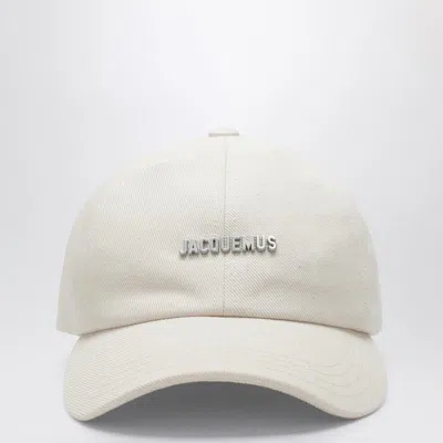 Jacquemus White Baseball Cap With Logo In Yellow