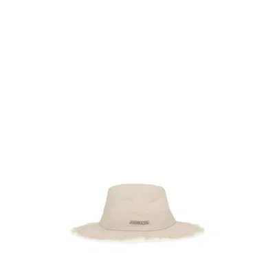 Jacquemus White Cotton Bucket Hat In Yellow