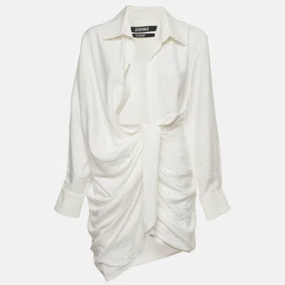 Pre-owned Jacquemus White Crepe Draped La Robe Bahia Mini Dress M