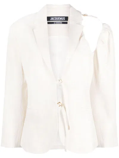 JACQUEMUS WHITE CUT-OUT BLAZER
