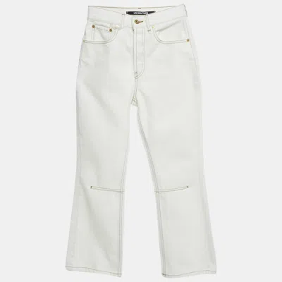 Pre-owned Jacquemus White Denim Leather Trim Straight Leg Jeans S Waist 24"