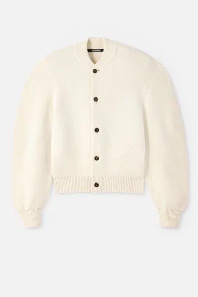 Jacquemus White Embroidered Logo Cardigan In Neutral