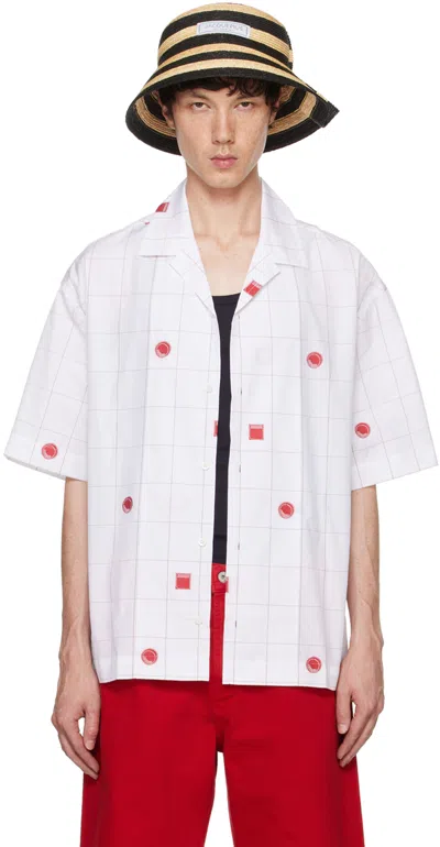 Jacquemus 'la Chemise Jean' White Shirt With Cuban Collar And All-over Logo Motif In Multicolor