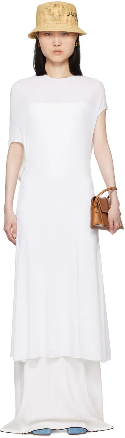 Jacquemus White Long Dress With Round Neck And Maxi Cut-out On The Rear In Viscose Blend Woman