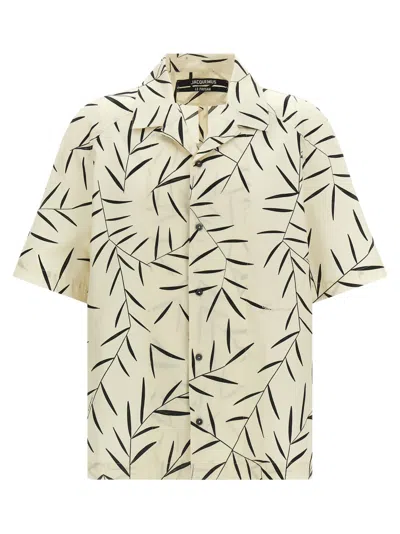 Jacquemus Leaf-print Short-sleeved Shirt In White