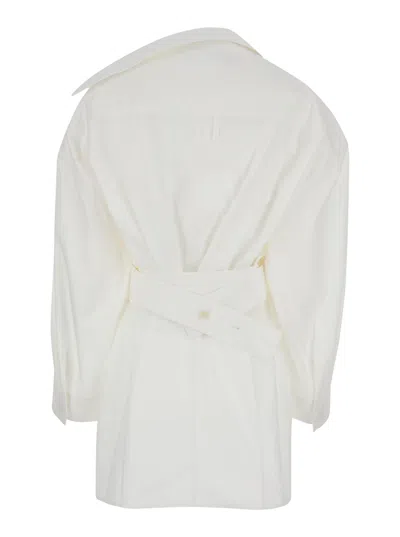 Jacquemus White La Mini Dressing Gown Chemise Shirt Dress In Cotton Woman