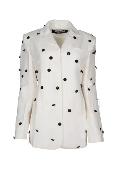 JACQUEMUS WHITE LA VESTE CARACO BRODE BLAZER