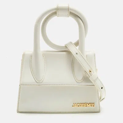 Jacquemus White Leather Le Chiquito Noeud Top Handle Bag
