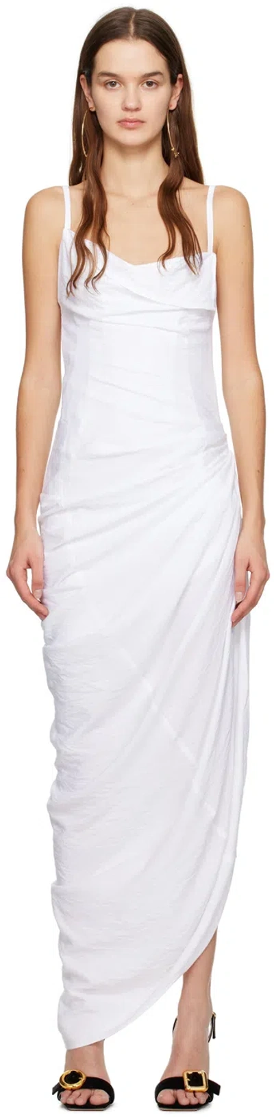 Jacquemus Draped Saudade Midi Dress With Bare Back Design In White